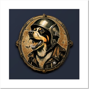 Dog with Motorcycle helmet Posters and Art